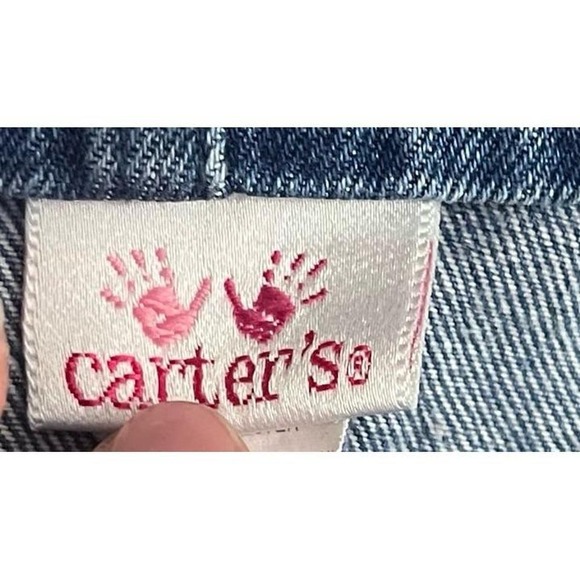 Vintage Carter's Denim Overalls 6–9M Baby Girls Heart Embroidered Jean Romper - Picture 3 of 5